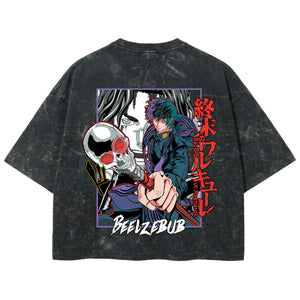 Playera streetwear premium de anime y gaming ExtraLife MX, corte boxy deluxe mineral wash heavyweight en color Acid Wash, moda urbana mexicana de culto.