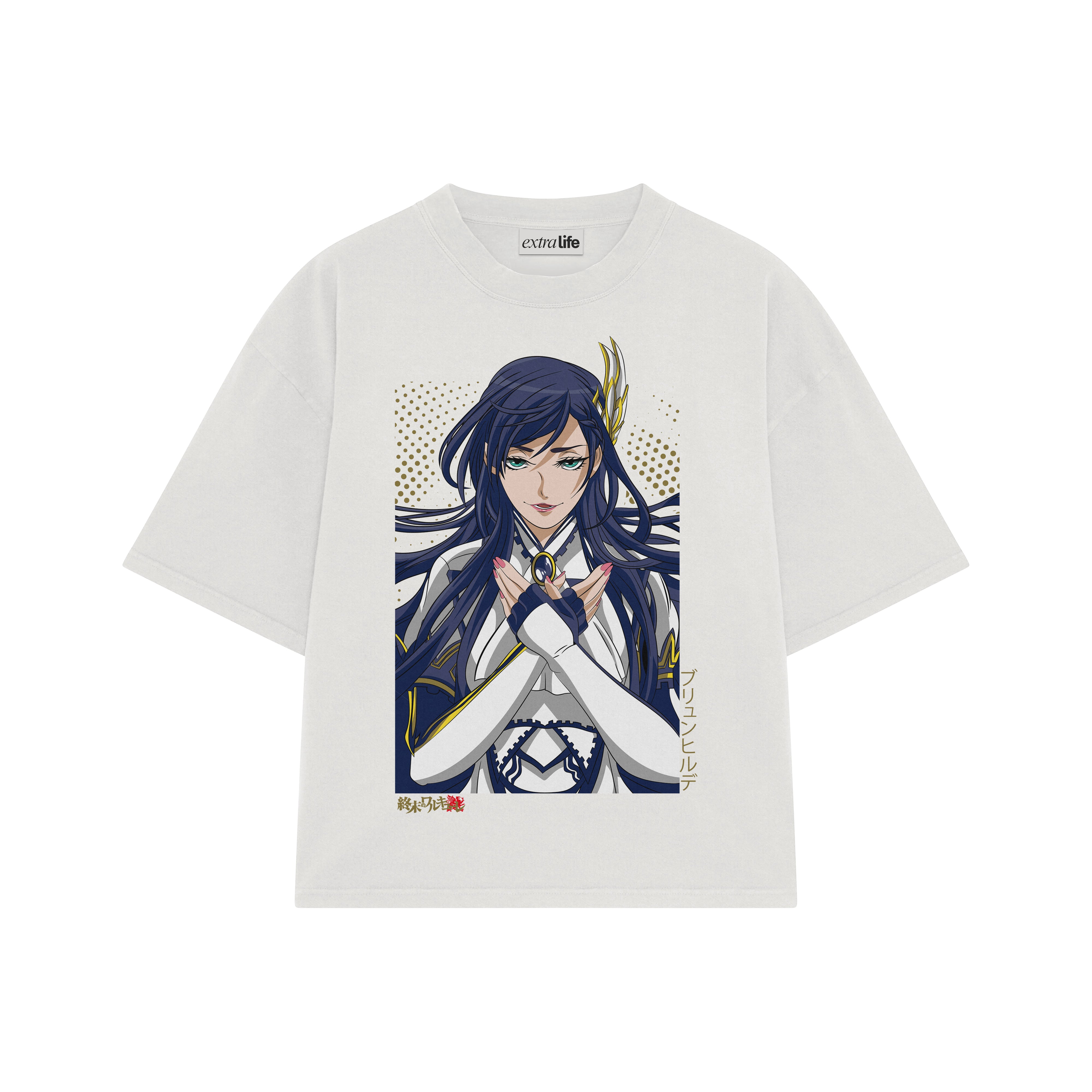 Playera streetwear premium de anime y gaming ExtraLife MX, corte boxy oversized drop shoulder heavyweight en color Deep Black y Off-White, moda urbana mexicana de culto.