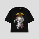 Playera streetwear premium de anime y gaming ExtraLife MX, corte boxy oversized drop shoulder heavyweight en color Deep Black y Off-White, moda urbana mexicana de culto.