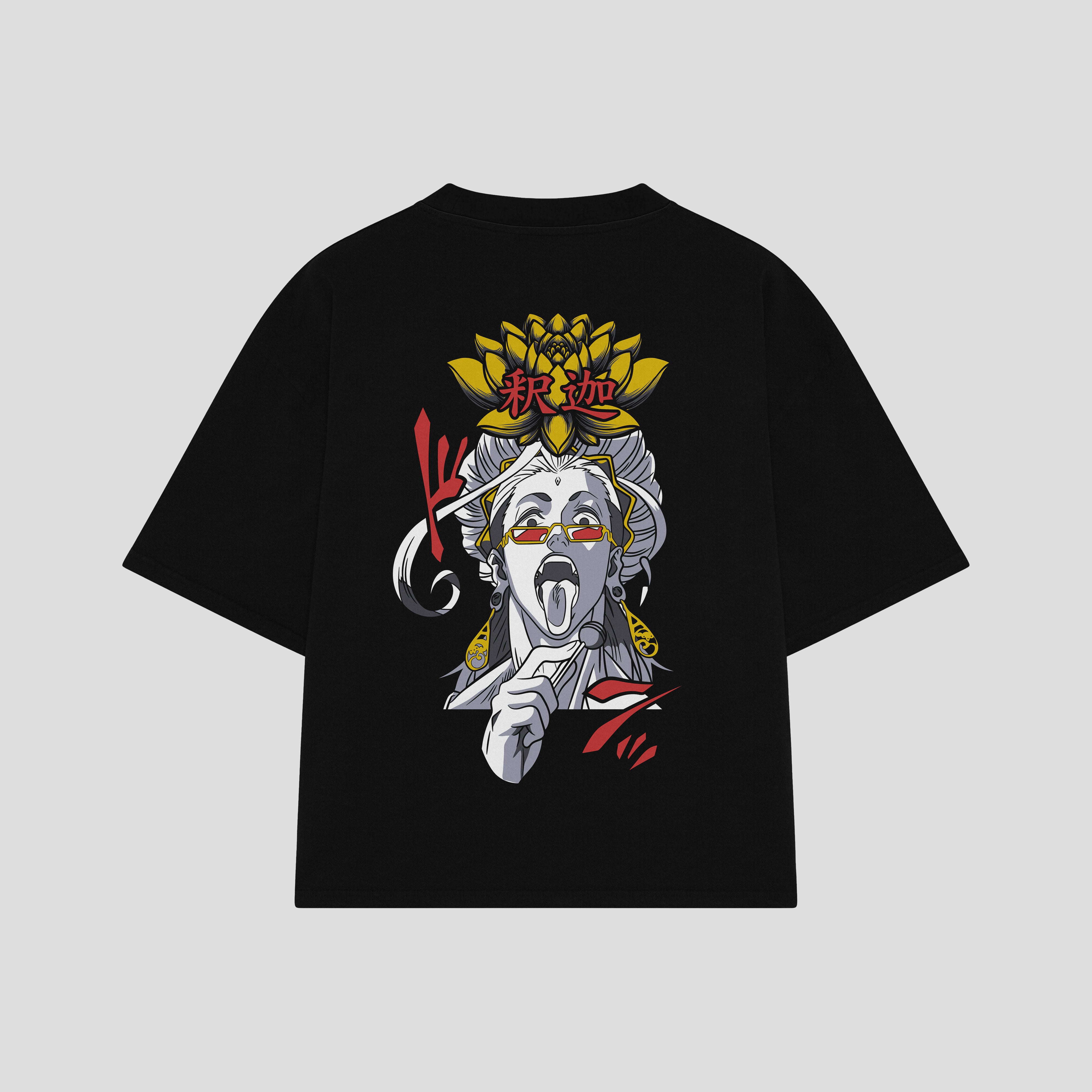 Playera streetwear premium de anime y gaming ExtraLife MX, corte boxy oversized drop shoulder heavyweight en color Deep Black y Off-White, moda urbana mexicana de culto.