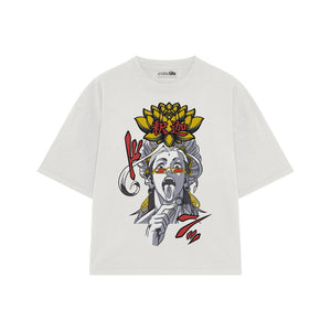 Playera streetwear premium de anime y gaming ExtraLife MX, corte boxy oversized drop shoulder heavyweight en color Deep Black y Off-White, moda urbana mexicana de culto.