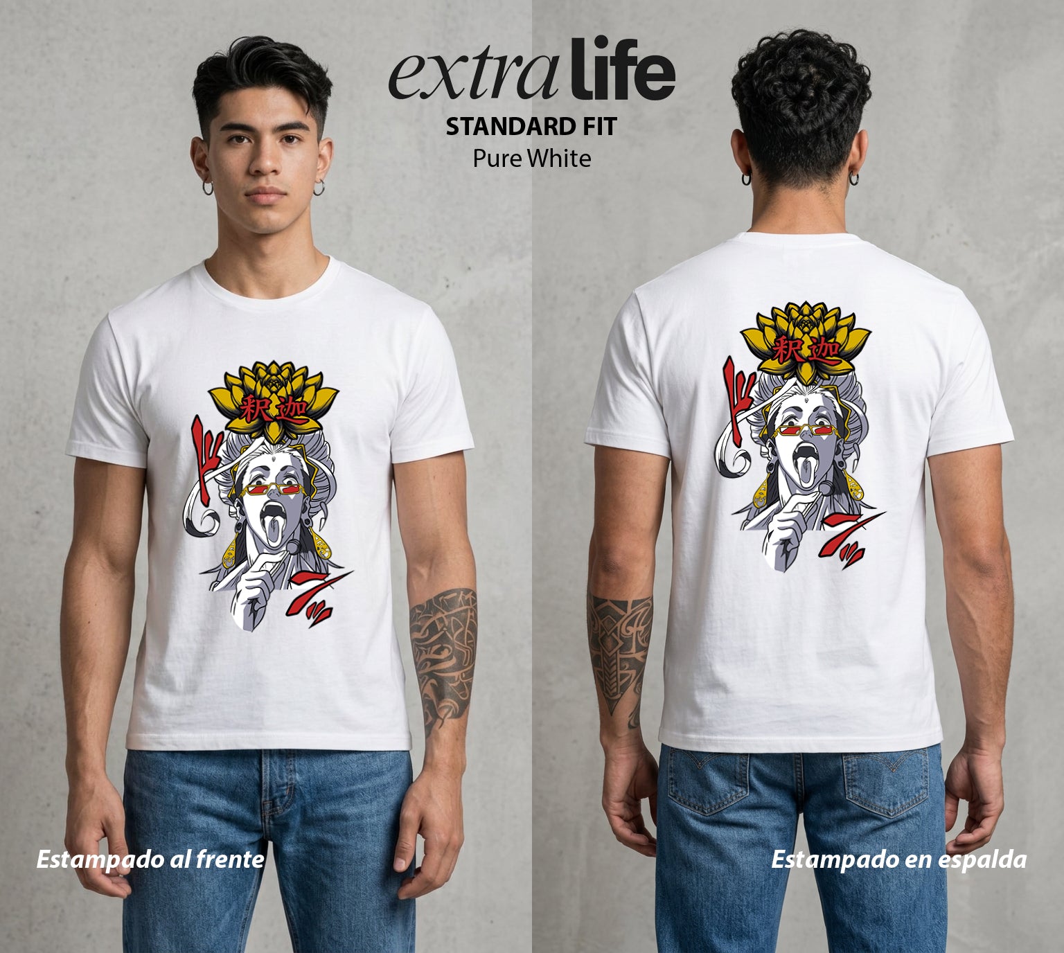 El Torneo de los Dioses | El Iluminado del Combate #03628 - Playera Standard Fit | Pure White - Foto en modelo