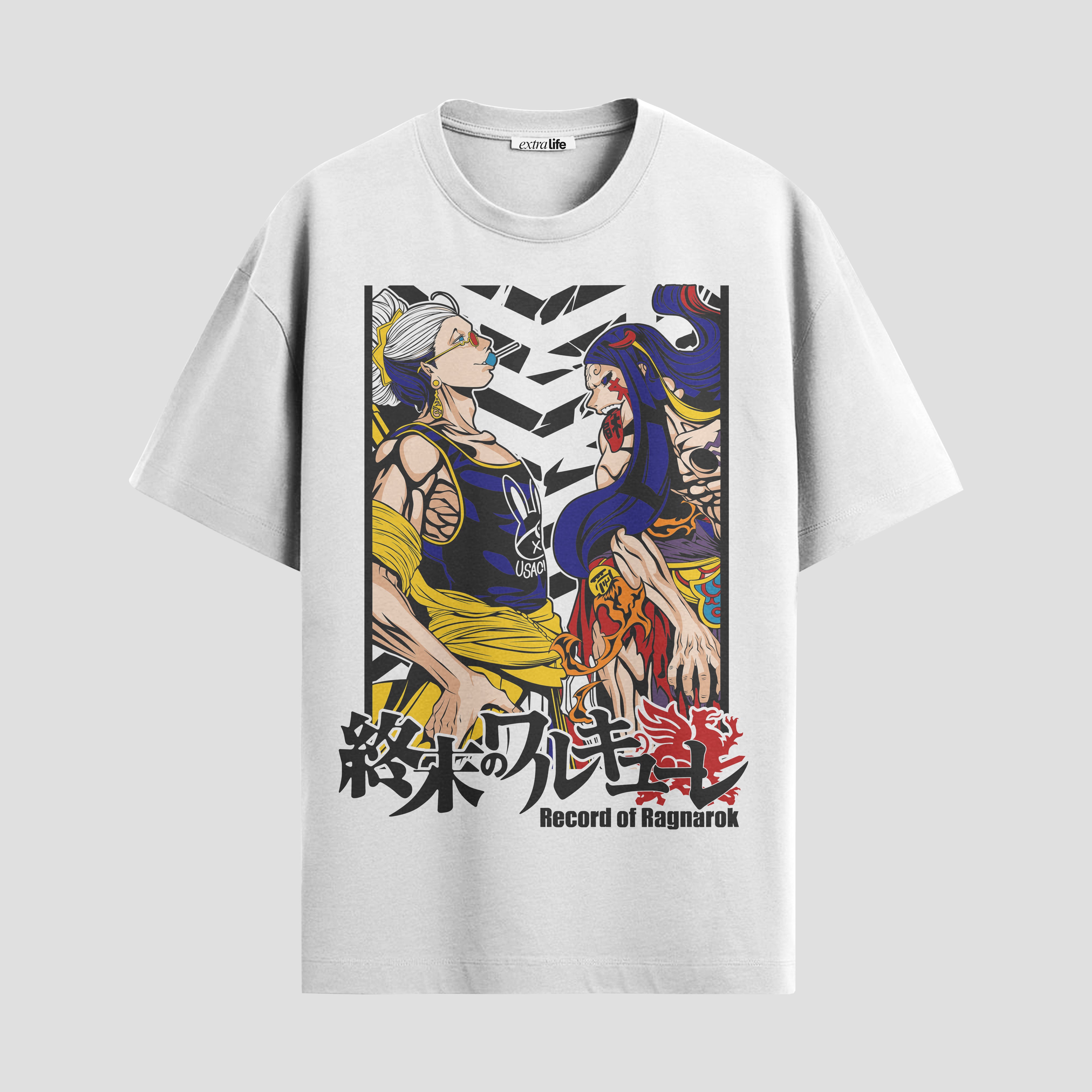 Playera urbana de anime y gaming ExtraLife MX, corte Standard Fit unisex ligero y transpirable en color Deep Black y Pure White, ropa de uso diario para gym y casual.