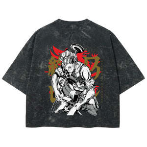 Playera streetwear premium de anime y gaming ExtraLife MX, corte boxy deluxe mineral wash heavyweight en color Acid Wash, moda urbana mexicana de culto.