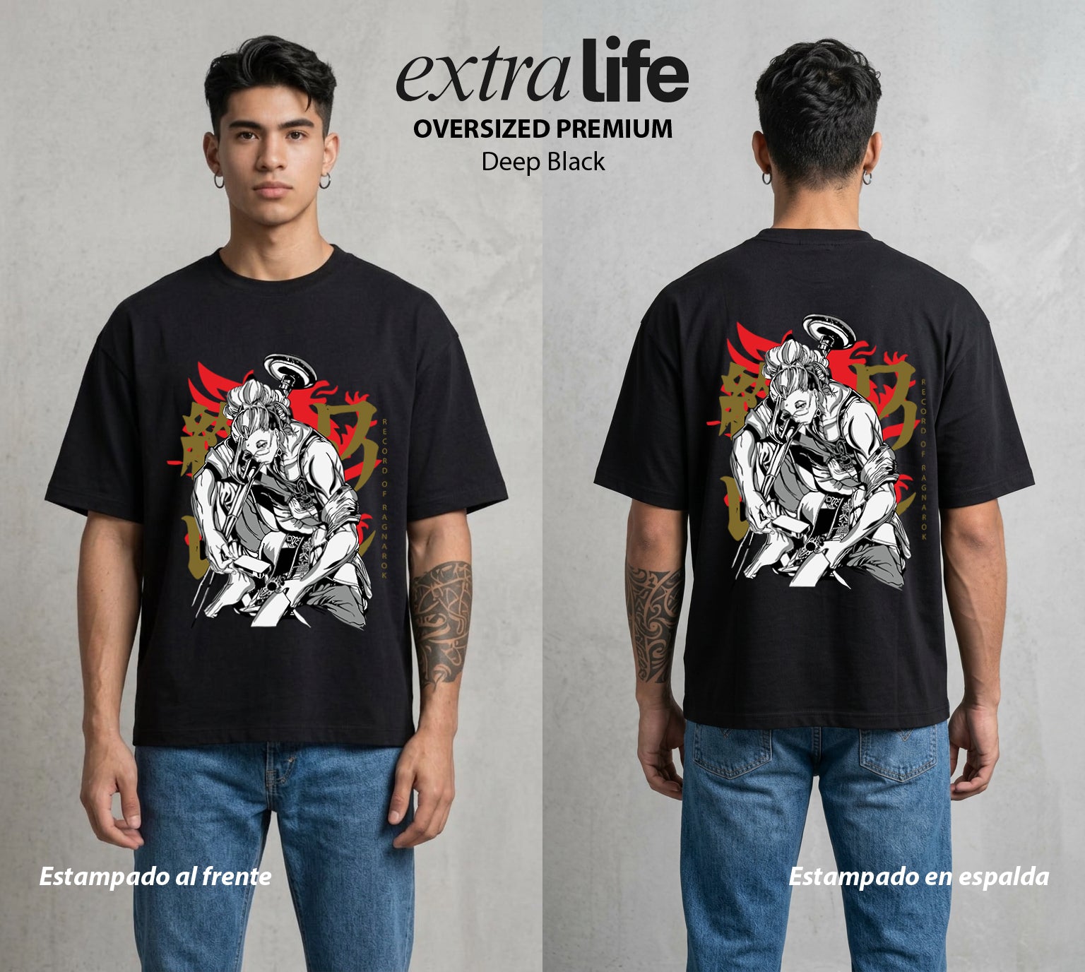 El Torneo de los Dioses | El Zen del Combate #03631 - Playera Oversized Premium | Deep Black - Foto en modelo