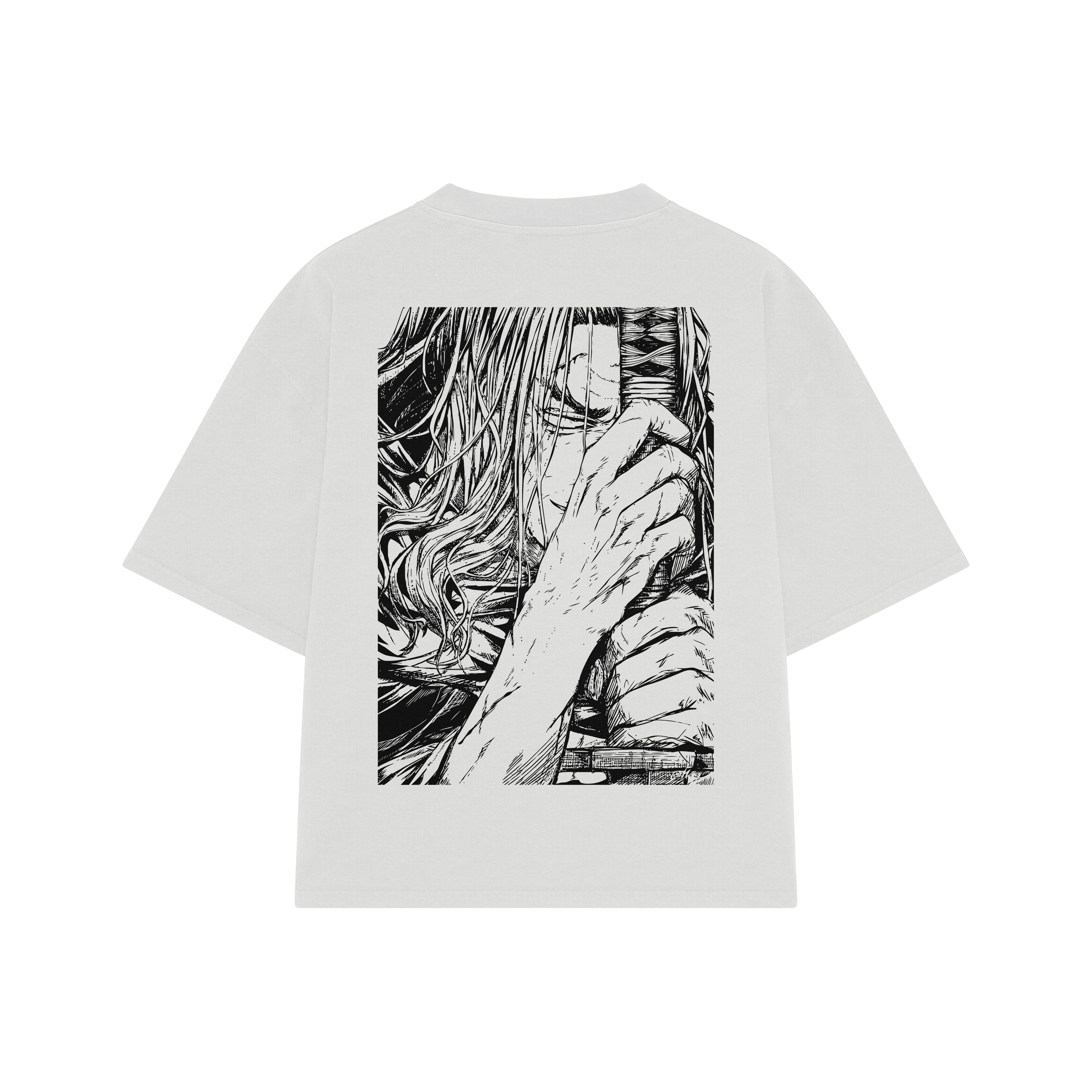 Playera streetwear premium de anime y gaming ExtraLife MX, corte boxy oversized drop shoulder heavyweight en color Deep Black y Off-White, moda urbana mexicana de culto.