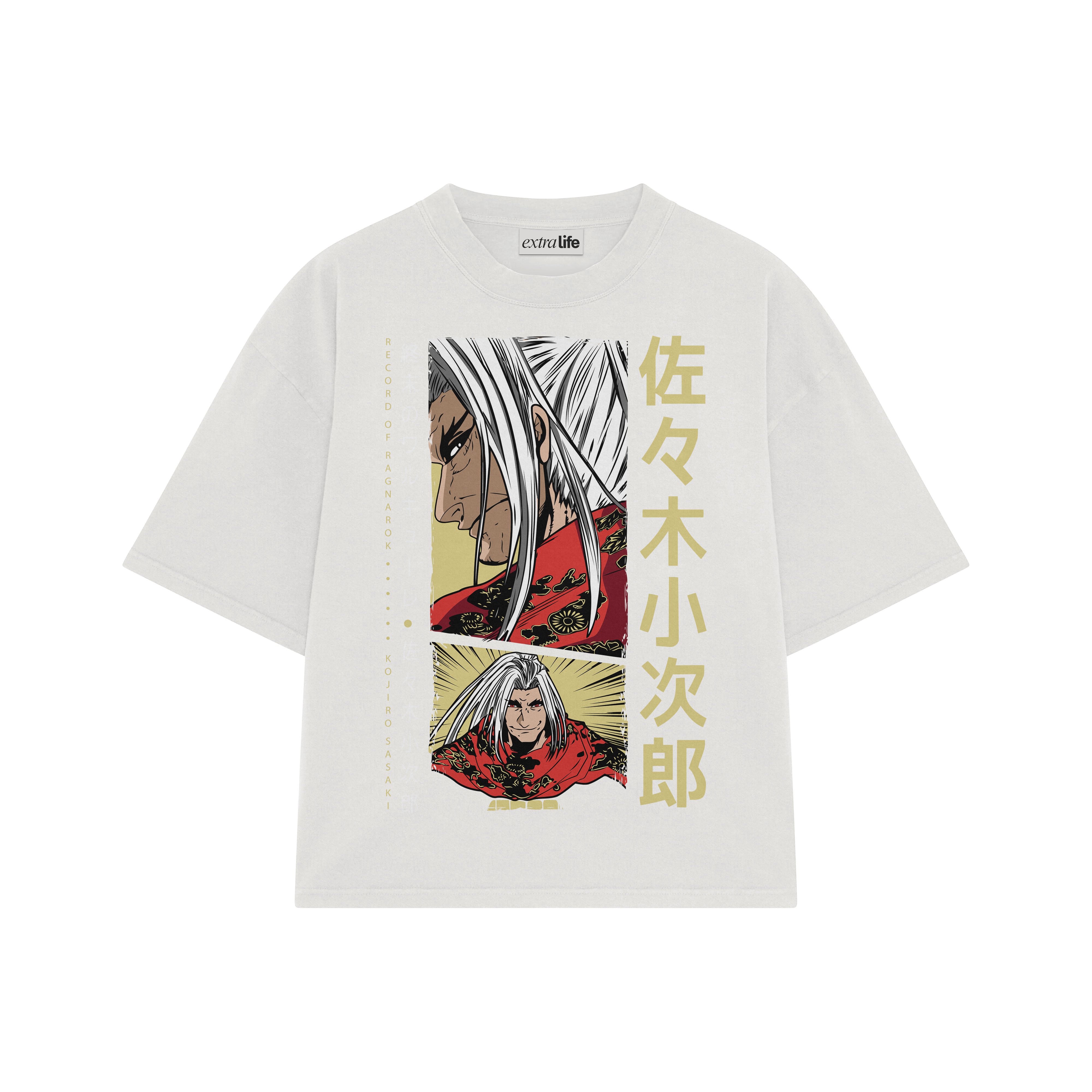 Playera streetwear premium de anime y gaming ExtraLife MX, corte boxy oversized drop shoulder heavyweight en color Deep Black y Off-White, moda urbana mexicana de culto.