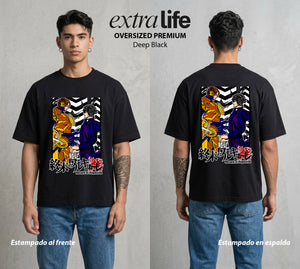 El Torneo de los Dioses | Rayo y Moscas #03640 - Playera Oversized Premium | Deep Black - Foto en modelo