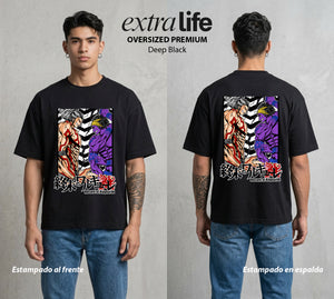 El Torneo de los Dioses | Trueno vs Danza #03645 - Playera Oversized Premium | Deep Black - Foto en modelo