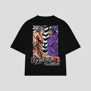 Playera streetwear premium de anime y gaming ExtraLife MX, corte boxy oversized drop shoulder heavyweight en color Deep Black y Off-White, moda urbana mexicana de culto.