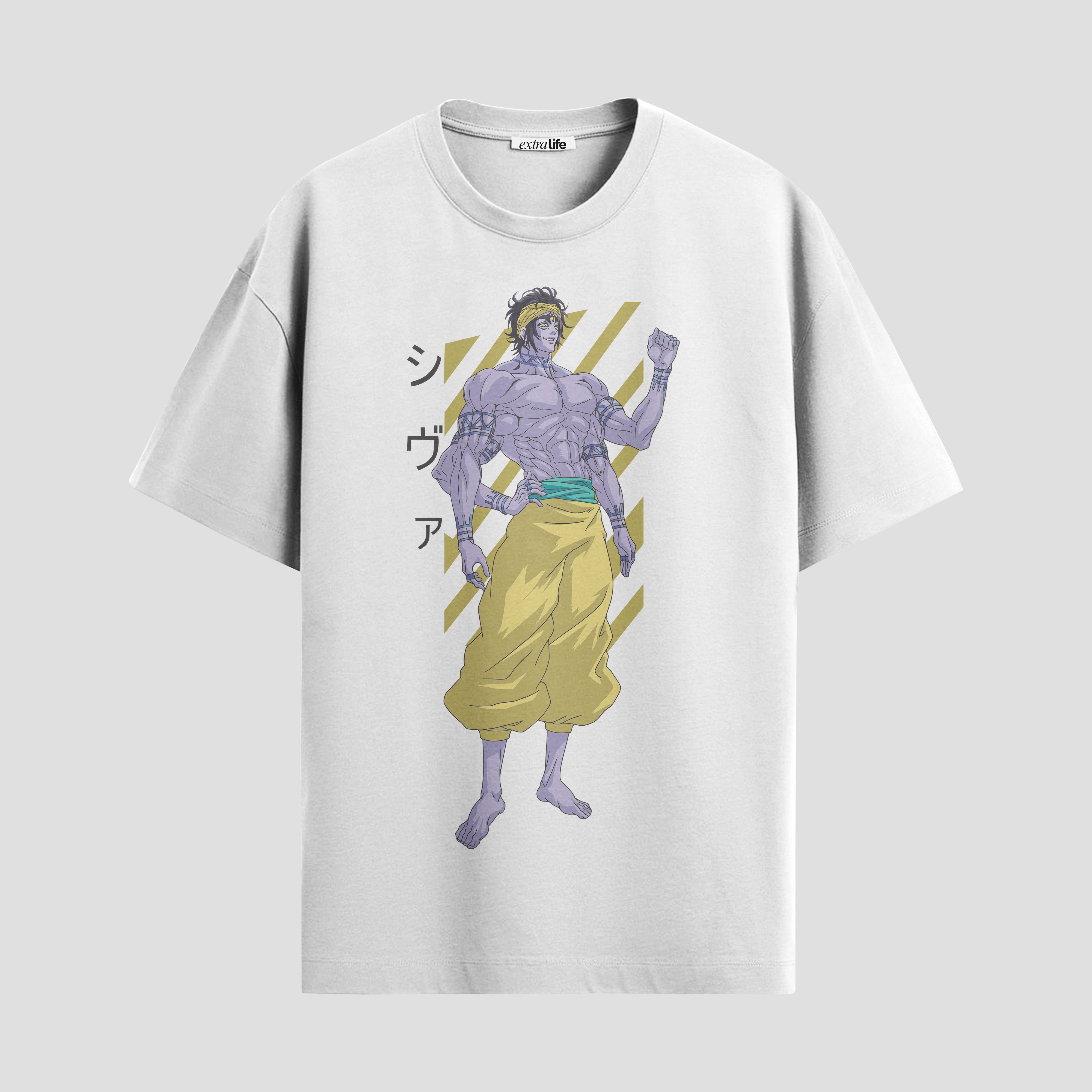 Playera urbana de anime y gaming ExtraLife MX, corte Standard Fit unisex ligero y transpirable en color Deep Black y Pure White, ropa de uso diario para gym y casual.
