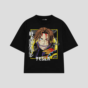 Playera streetwear premium de anime y gaming ExtraLife MX, corte boxy oversized drop shoulder heavyweight en color Deep Black y Off-White, moda urbana mexicana de culto.