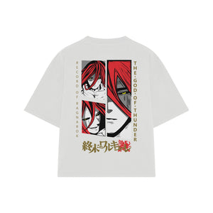 Playera streetwear premium de anime y gaming ExtraLife MX, corte boxy oversized drop shoulder heavyweight en color Deep Black y Off-White, moda urbana mexicana de culto.