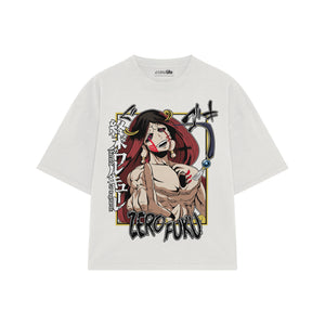 Playera streetwear premium de anime y gaming ExtraLife MX, corte boxy oversized drop shoulder heavyweight en color Deep Black y Off-White, moda urbana mexicana de culto.