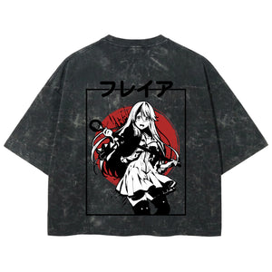 Playera streetwear premium de anime y gaming ExtraLife MX, corte boxy deluxe mineral wash heavyweight en color Acid Wash, moda urbana mexicana de culto.