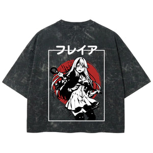 Playera streetwear premium de anime y gaming ExtraLife MX, corte boxy deluxe mineral wash heavyweight en color Acid Wash, moda urbana mexicana de culto.