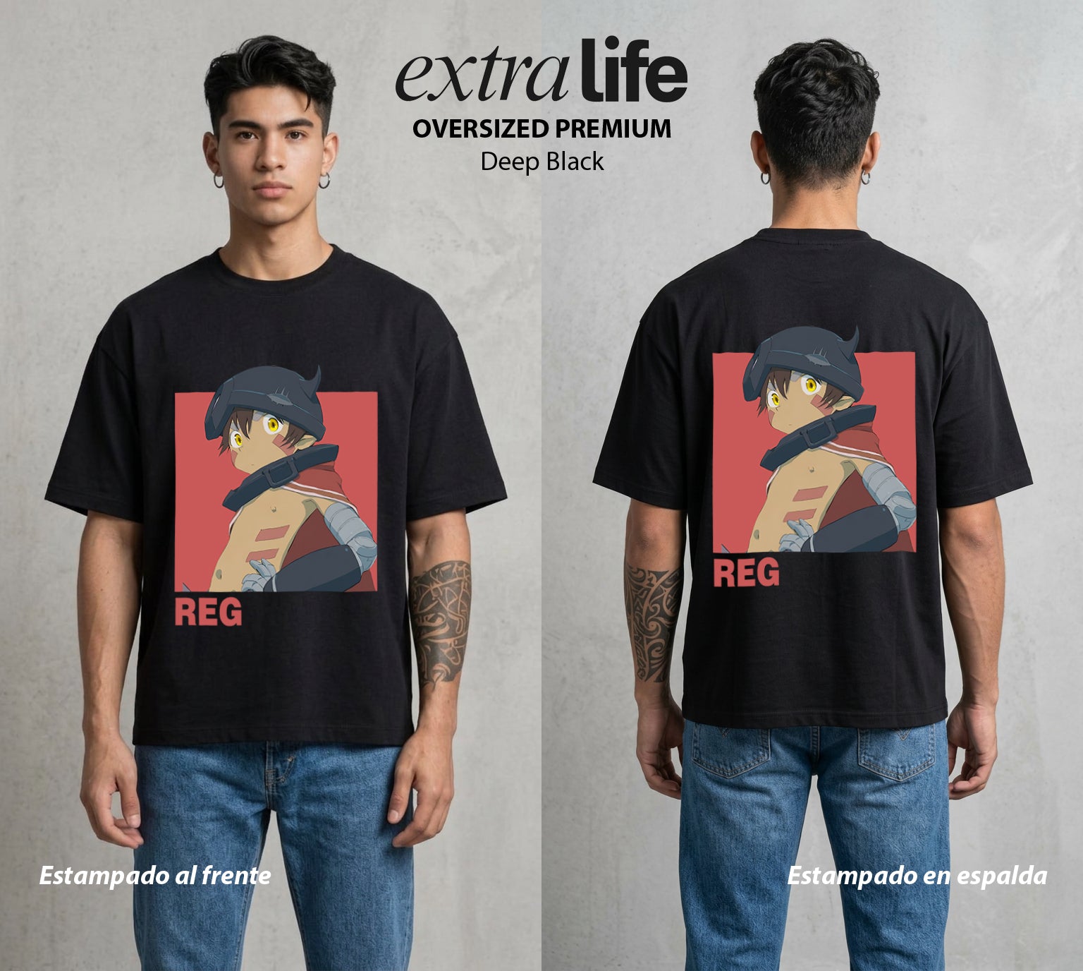 El Abismo sin Fondo | El Guardián del Descenso #03660 - Playera Oversized Premium | Deep Black - Foto en modelo