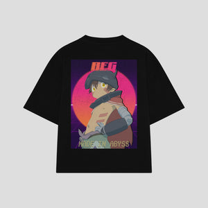 Playera streetwear premium de anime y gaming ExtraLife MX, corte boxy oversized drop shoulder heavyweight en color Deep Black y Off-White, moda urbana mexicana de culto.