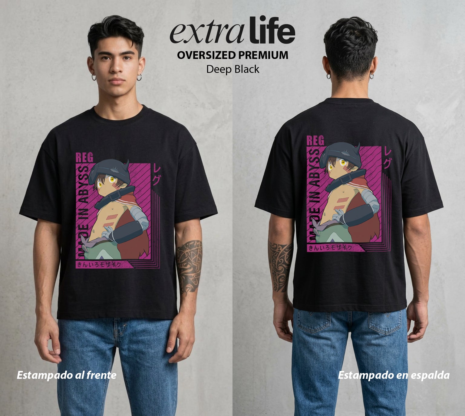 El Abismo sin Fondo | El Robot del Abismo #03663 - Playera Oversized Premium | Deep Black - Foto en modelo