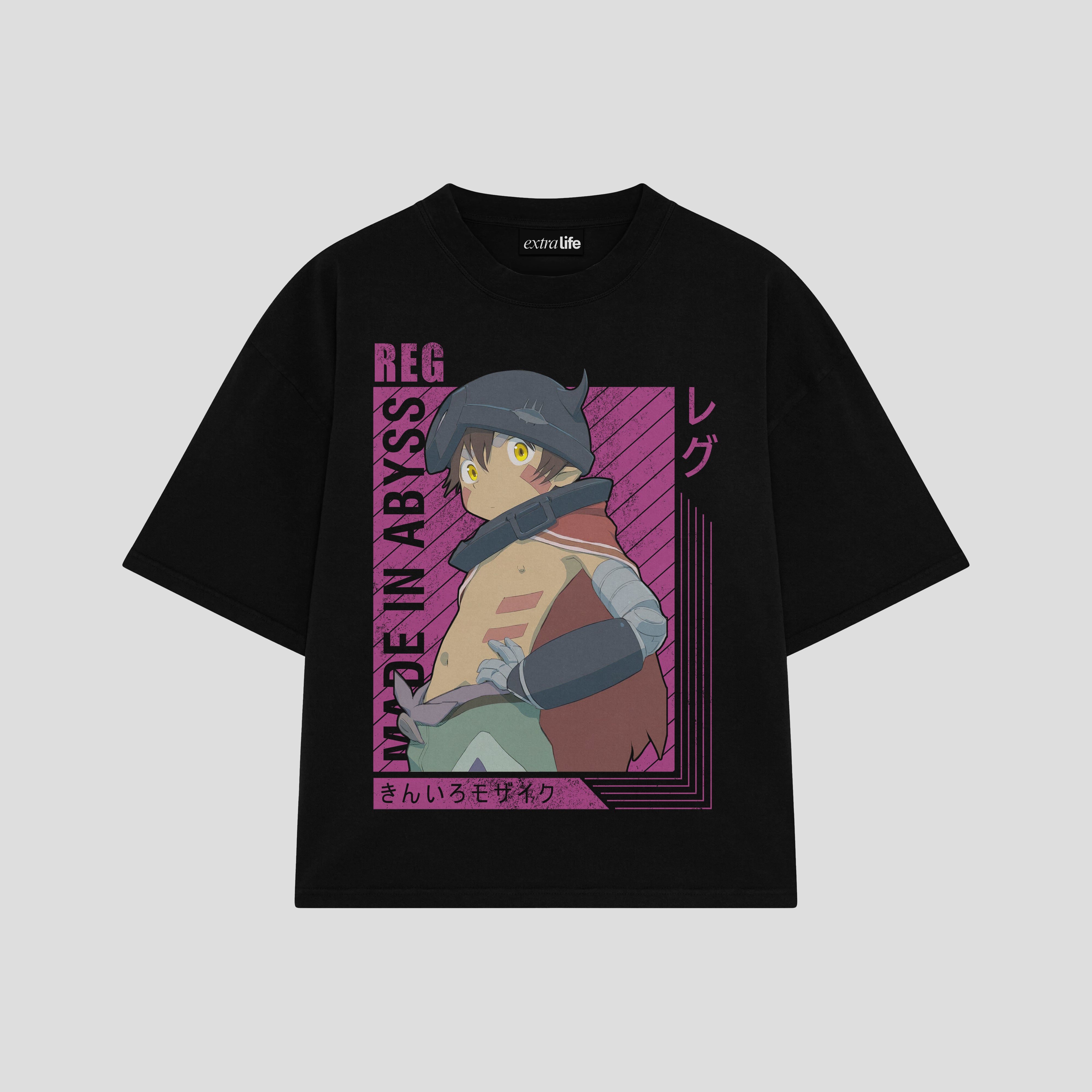 Playera streetwear premium de anime y gaming ExtraLife MX, corte boxy oversized drop shoulder heavyweight en color Deep Black y Off-White, moda urbana mexicana de culto.