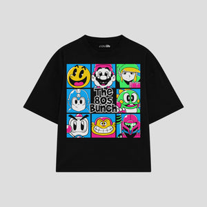 Playera streetwear premium de anime y gaming ExtraLife MX, corte boxy oversized drop shoulder heavyweight en color Deep Black y Off-White, moda urbana mexicana de culto.