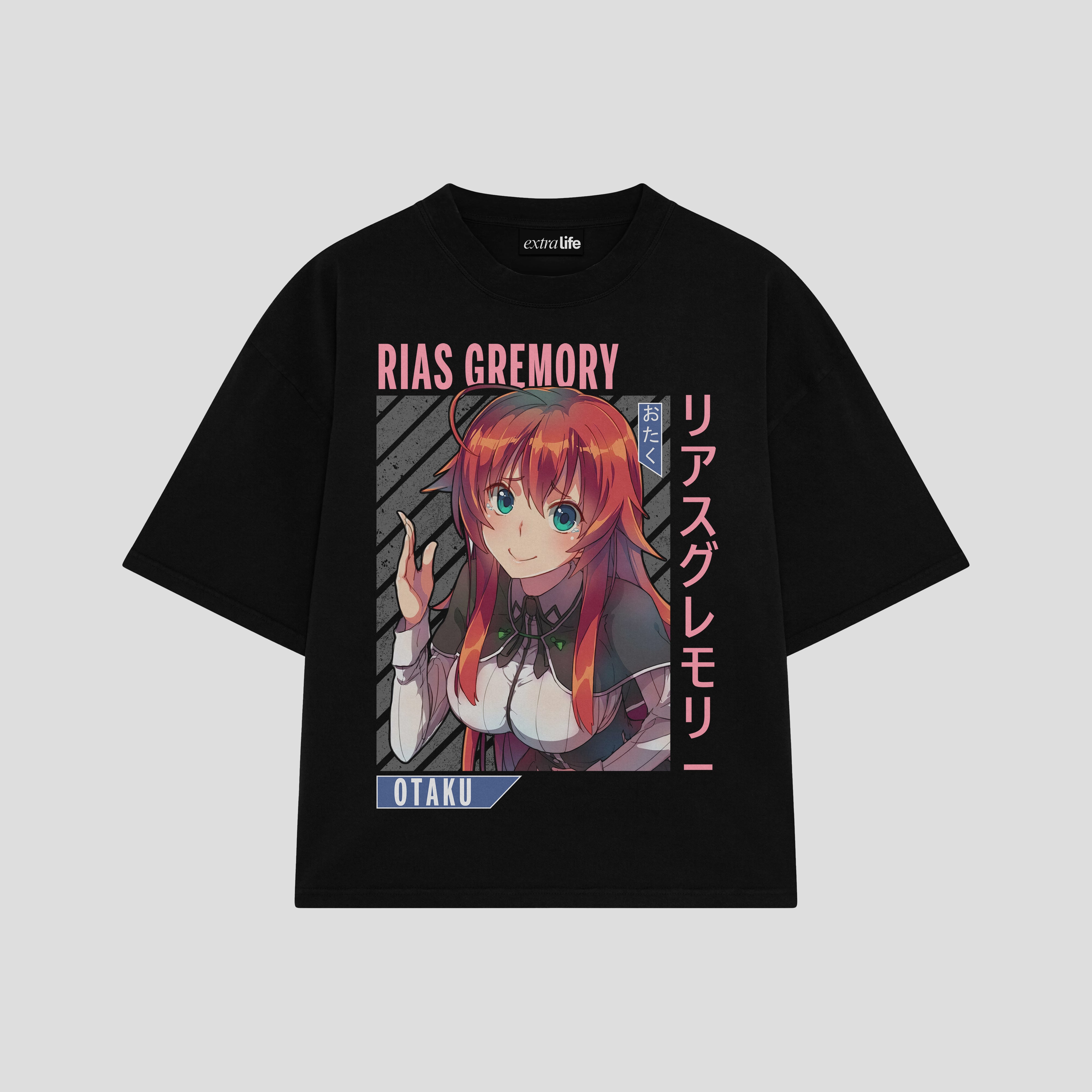 Playera streetwear premium de anime y gaming ExtraLife MX, corte boxy oversized drop shoulder heavyweight en color Deep Black y Off-White, moda urbana mexicana de culto.