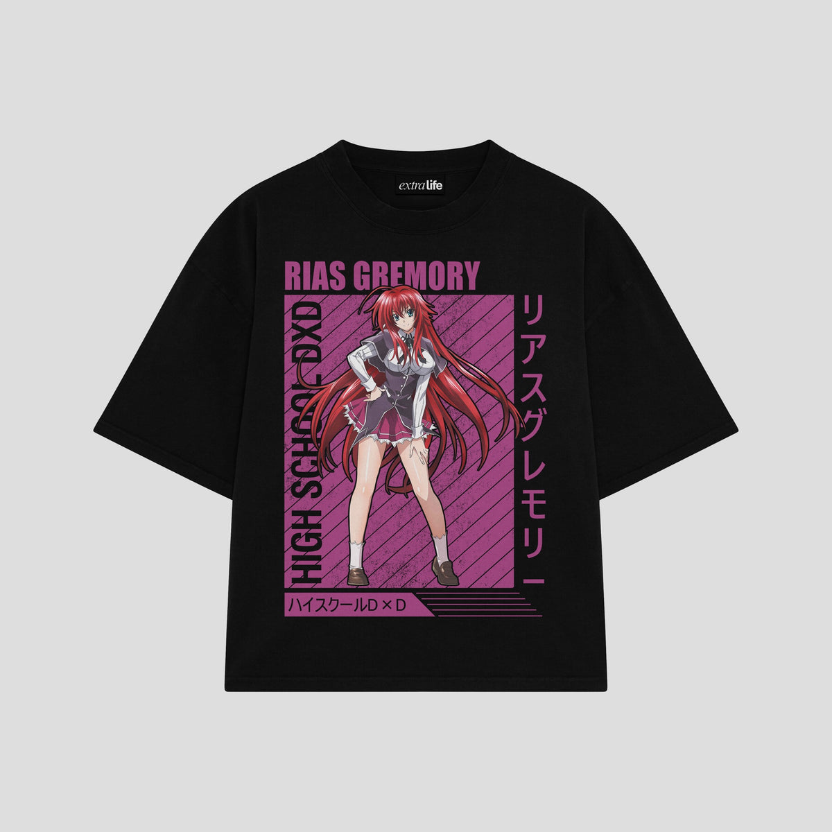 Playera streetwear premium de anime y gaming ExtraLife MX, corte oversized drop shoulder ligero y fresco en color Deep Black y Off-White, moda urbana mexicana de culto.