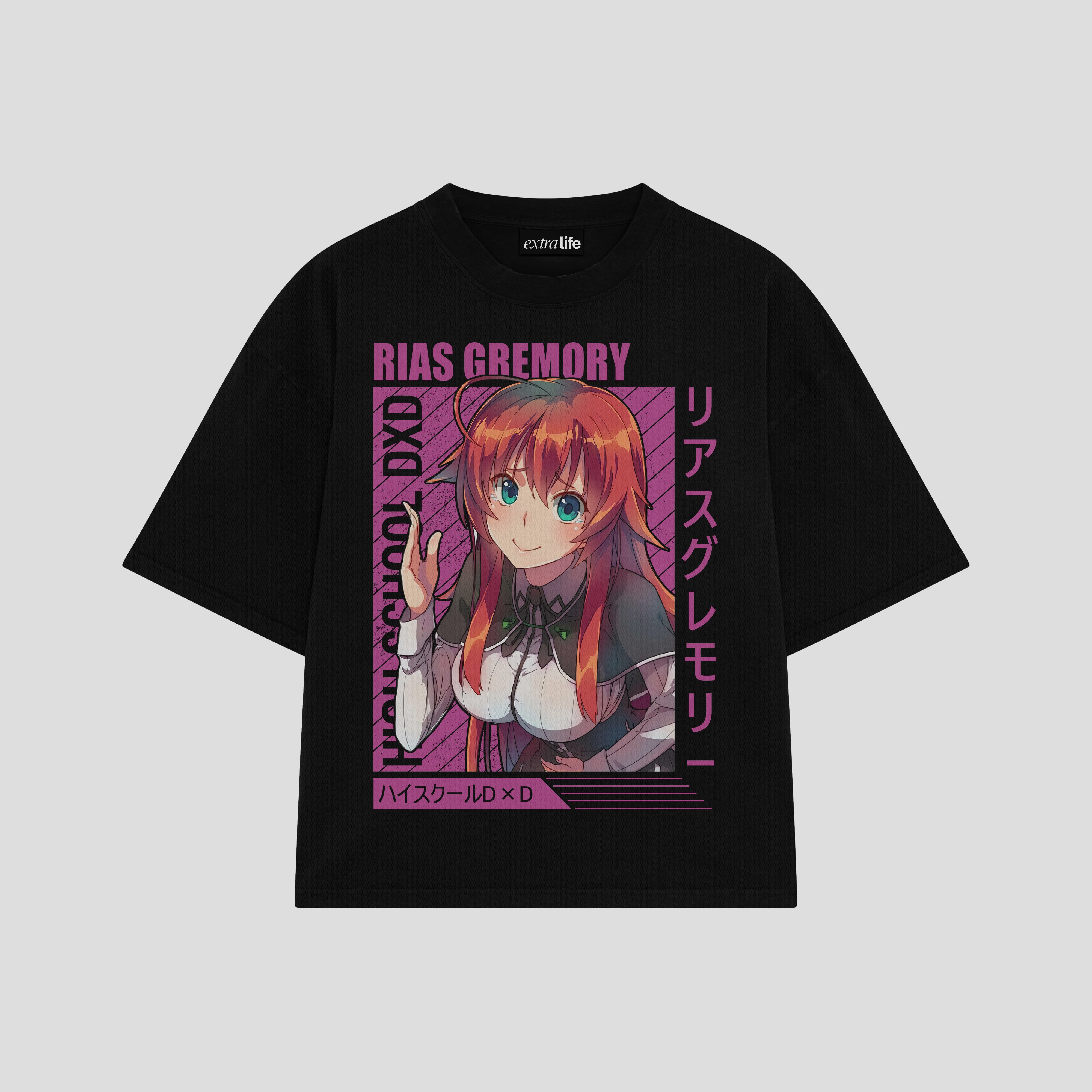 Playera streetwear premium de anime y gaming ExtraLife MX, corte boxy oversized drop shoulder heavyweight en color Deep Black y Off-White, moda urbana mexicana de culto.