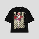 Playera streetwear premium de anime y gaming ExtraLife MX, corte boxy oversized drop shoulder heavyweight en color Deep Black y Off-White, moda urbana mexicana de culto.