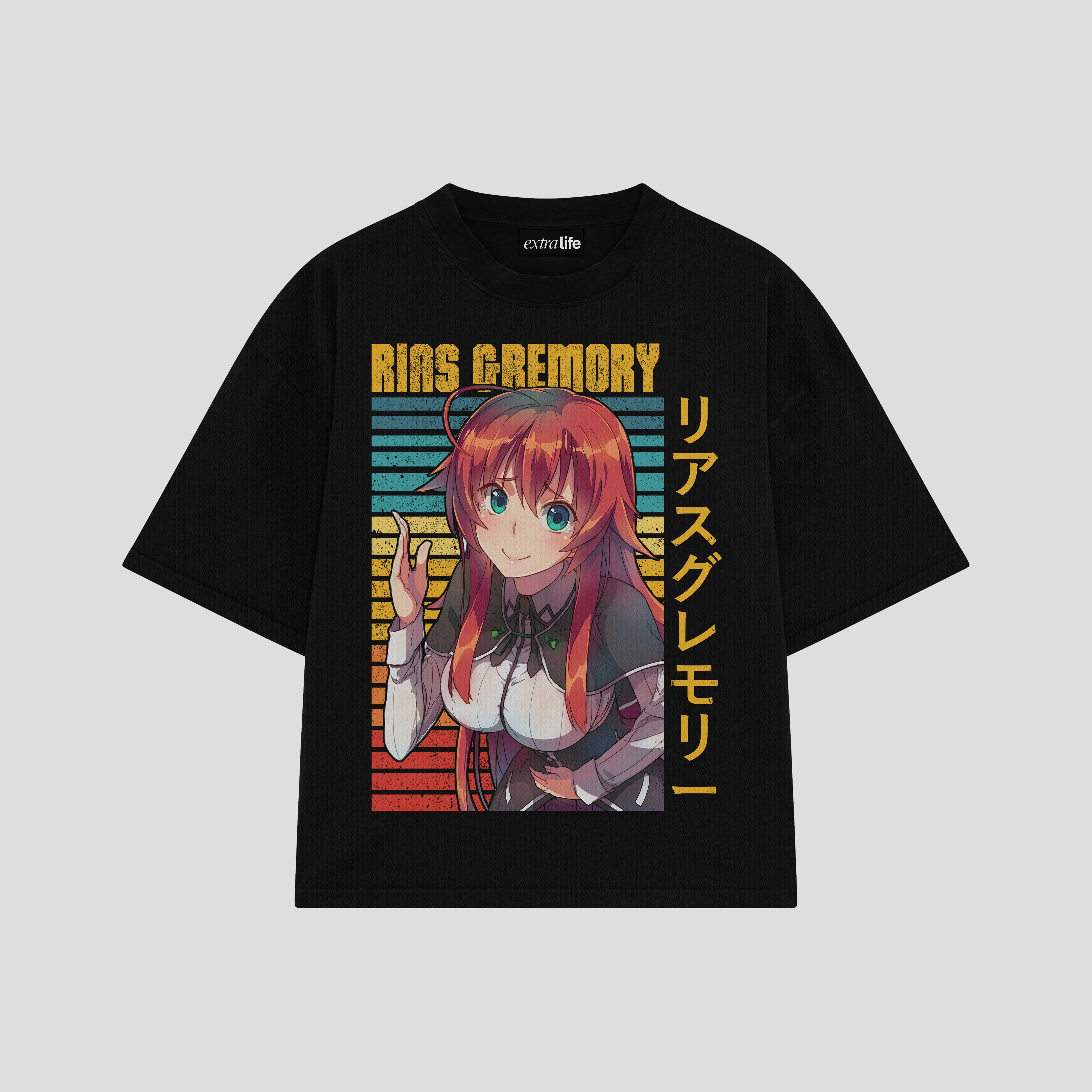 Playera streetwear premium de anime y gaming ExtraLife MX, corte boxy oversized drop shoulder heavyweight en color Deep Black y Off-White, moda urbana mexicana de culto.