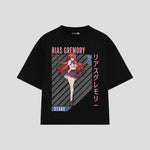 Playera streetwear premium de anime y gaming ExtraLife MX, corte boxy oversized drop shoulder heavyweight en color Deep Black y Off-White, moda urbana mexicana de culto.
