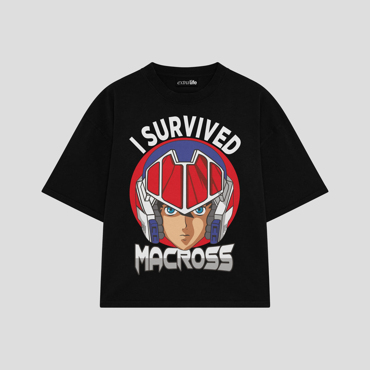 Playera streetwear premium de anime y gaming ExtraLife MX, corte oversized drop shoulder ligero y fresco en color Deep Black y Off-White, moda urbana mexicana de culto.
