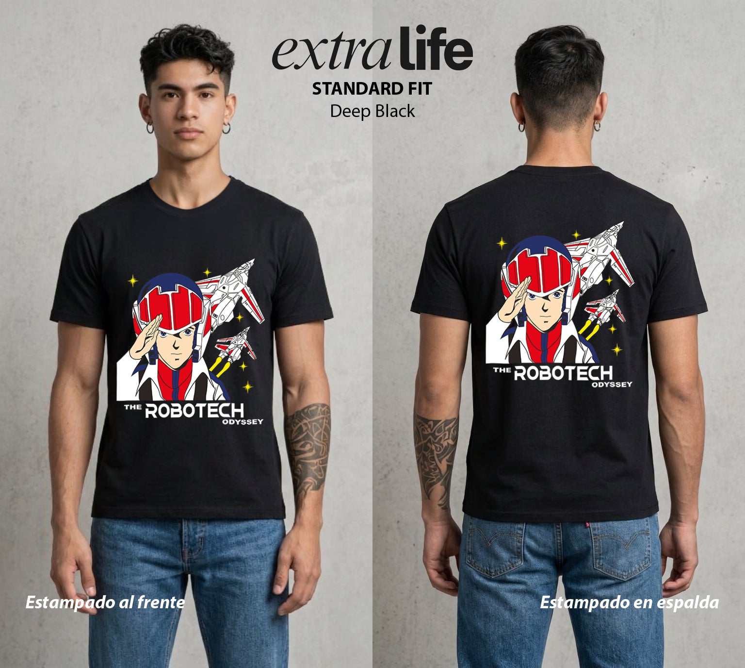 La Cancion del Cosmos | El Valkyrie del Cosmos #03706 - Playera Standard Fit | Deep Black - Foto en modelo