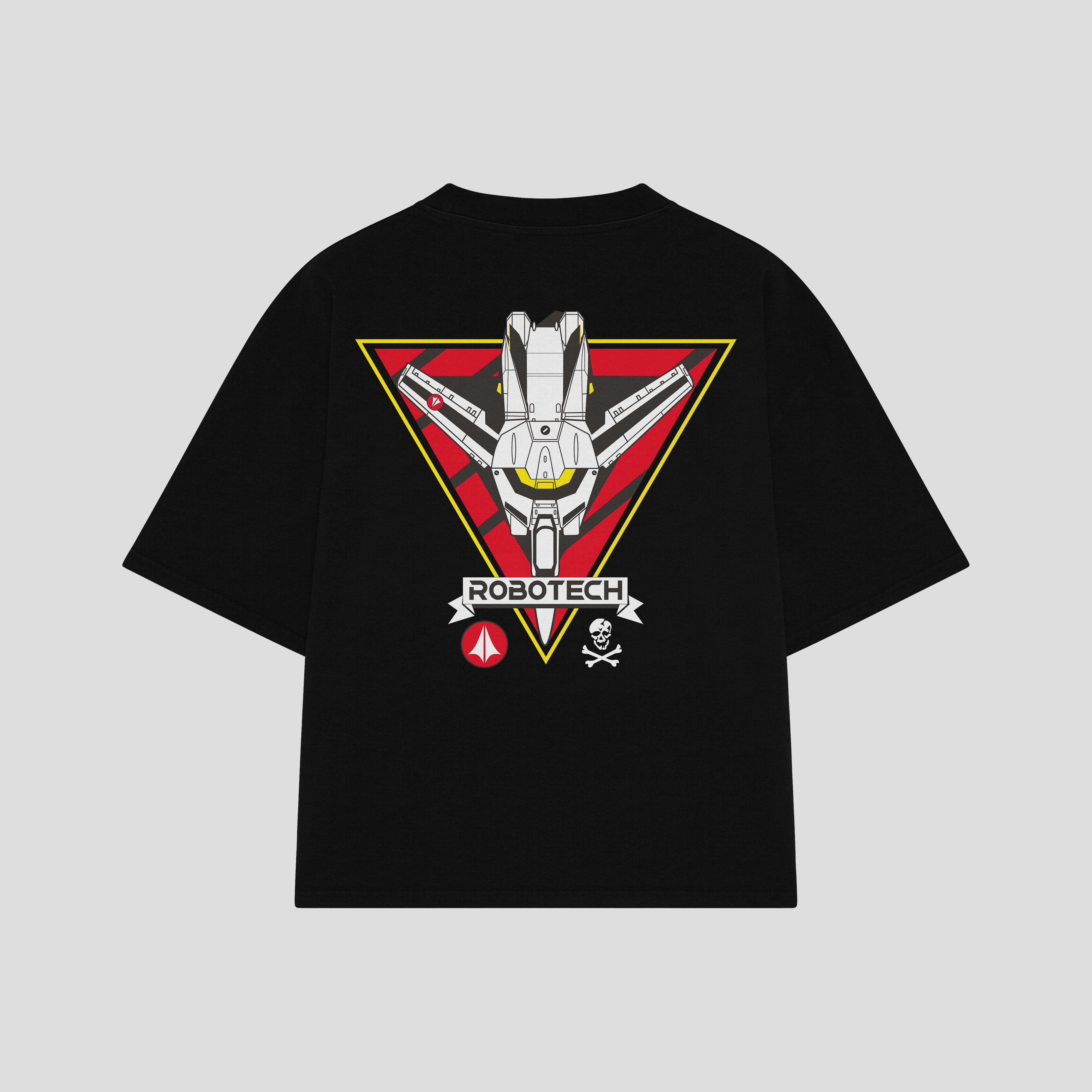 Playera streetwear premium de anime y gaming ExtraLife MX, corte boxy oversized drop shoulder heavyweight en color Deep Black y Off-White, moda urbana mexicana de culto.