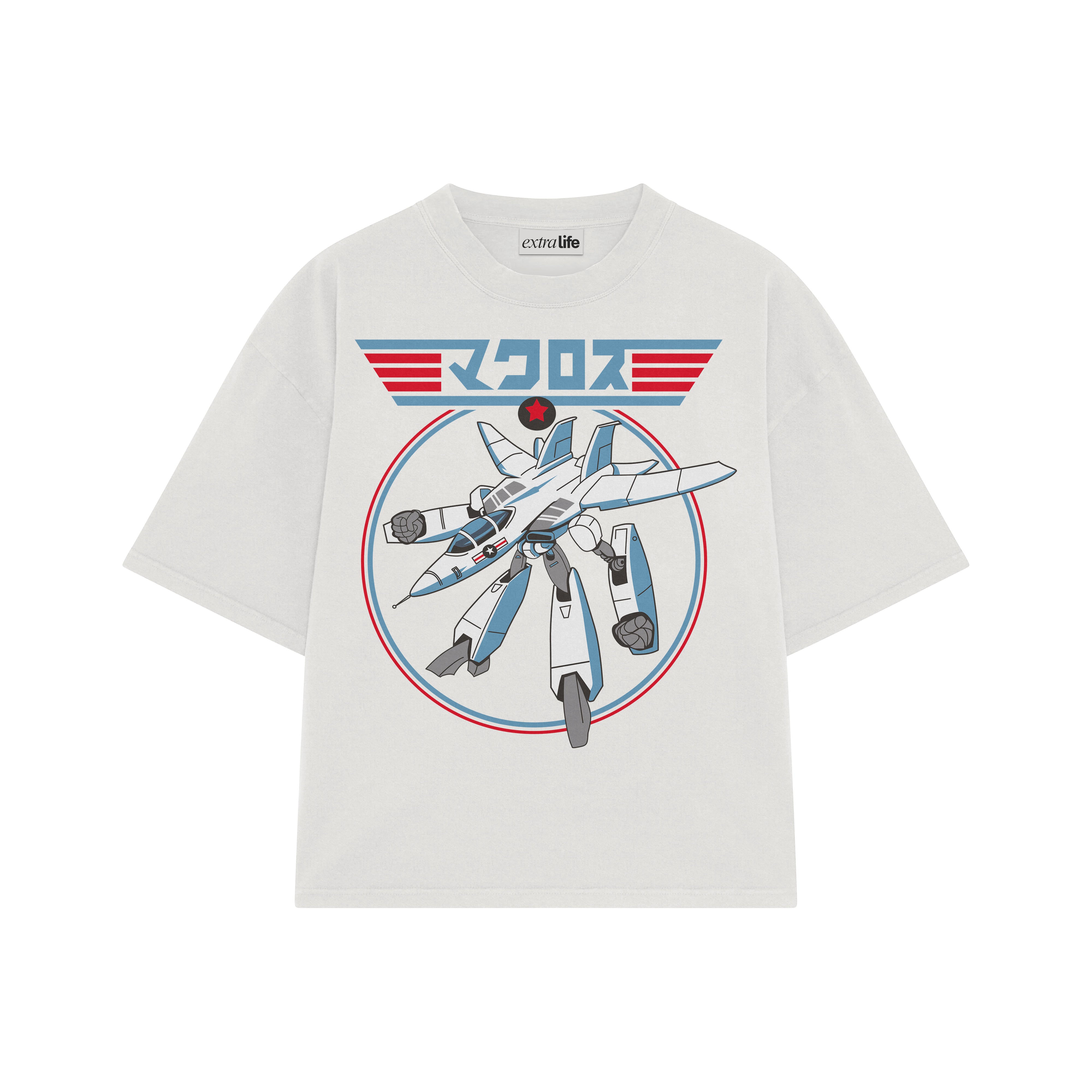 Playera streetwear premium de anime y gaming ExtraLife MX, corte boxy oversized drop shoulder heavyweight en color Deep Black y Off-White, moda urbana mexicana de culto.