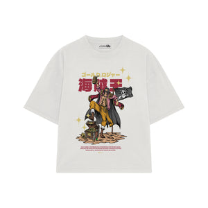 Playera streetwear premium de anime y gaming ExtraLife MX, corte boxy oversized drop shoulder heavyweight en color Deep Black y Off-White, moda urbana mexicana de culto.
