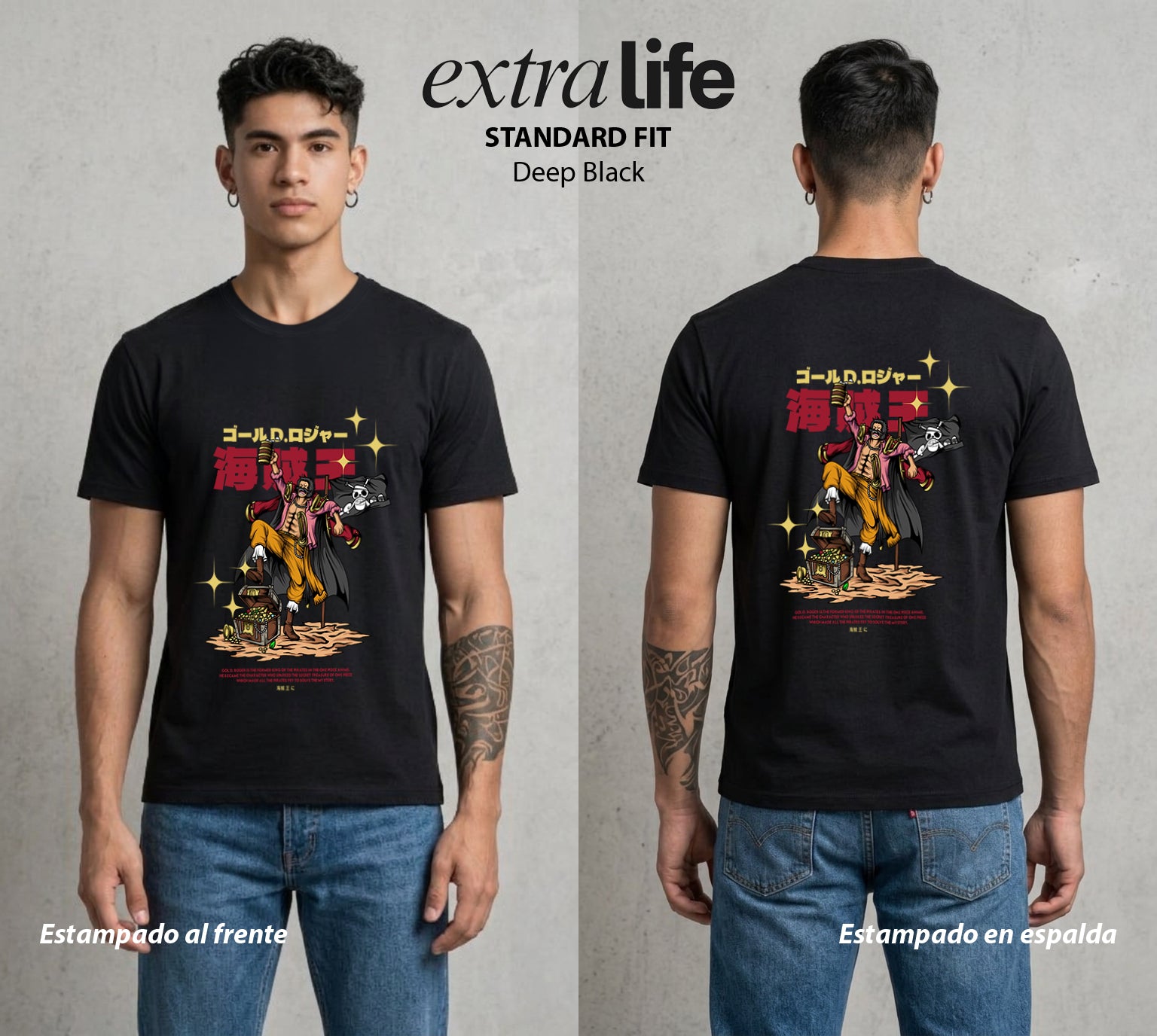 Mar de los Piratas | El Rey del Mar #03711 - Playera Standard Fit | Deep Black - Foto en modelo