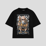 Playera streetwear premium de anime y gaming ExtraLife MX, corte boxy oversized drop shoulder heavyweight en color Deep Black y Off-White, moda urbana mexicana de culto.