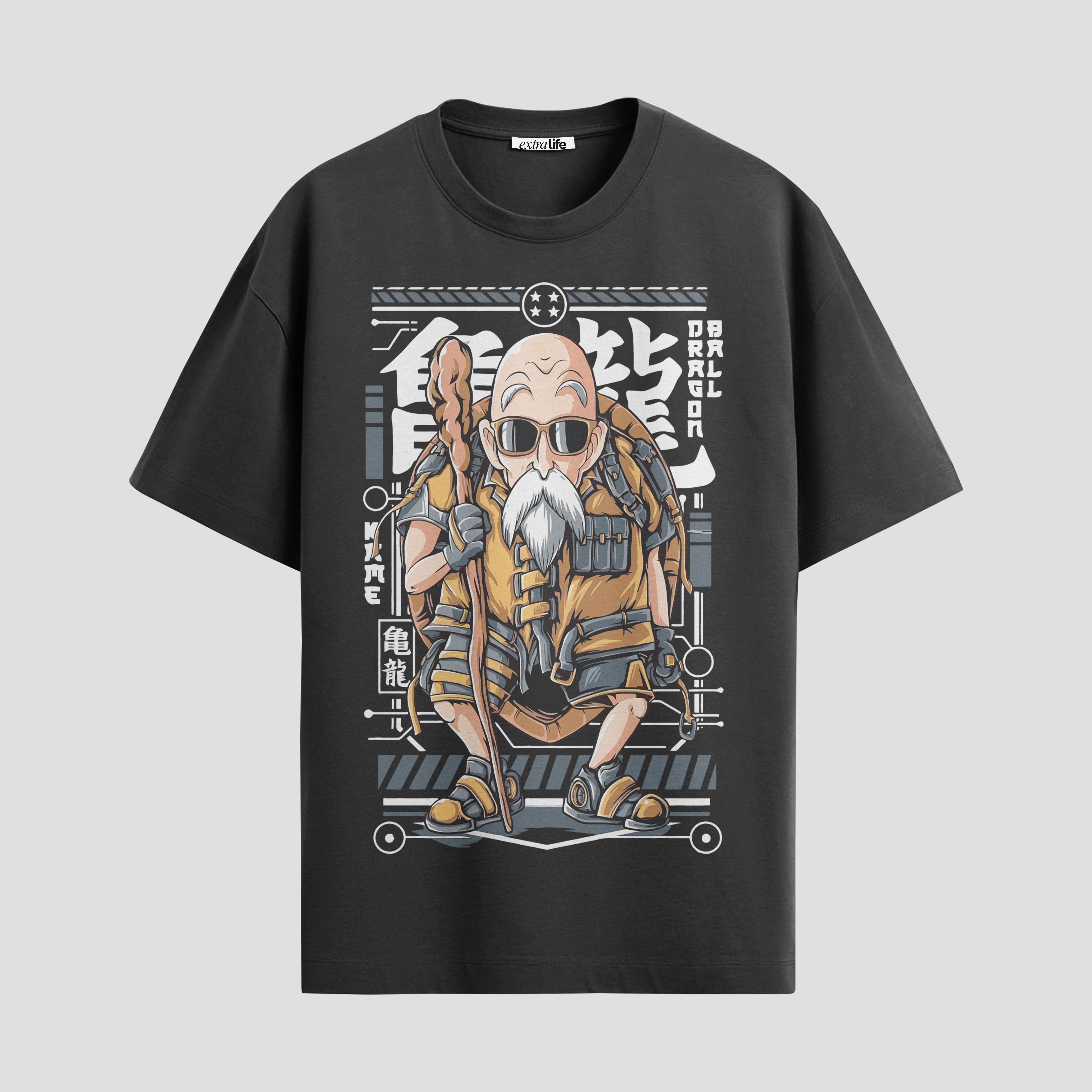 Playera urbana de anime y gaming ExtraLife MX, corte Standard Fit unisex ligero y transpirable en color Deep Black y Pure White, ropa de uso diario para gym y casual.