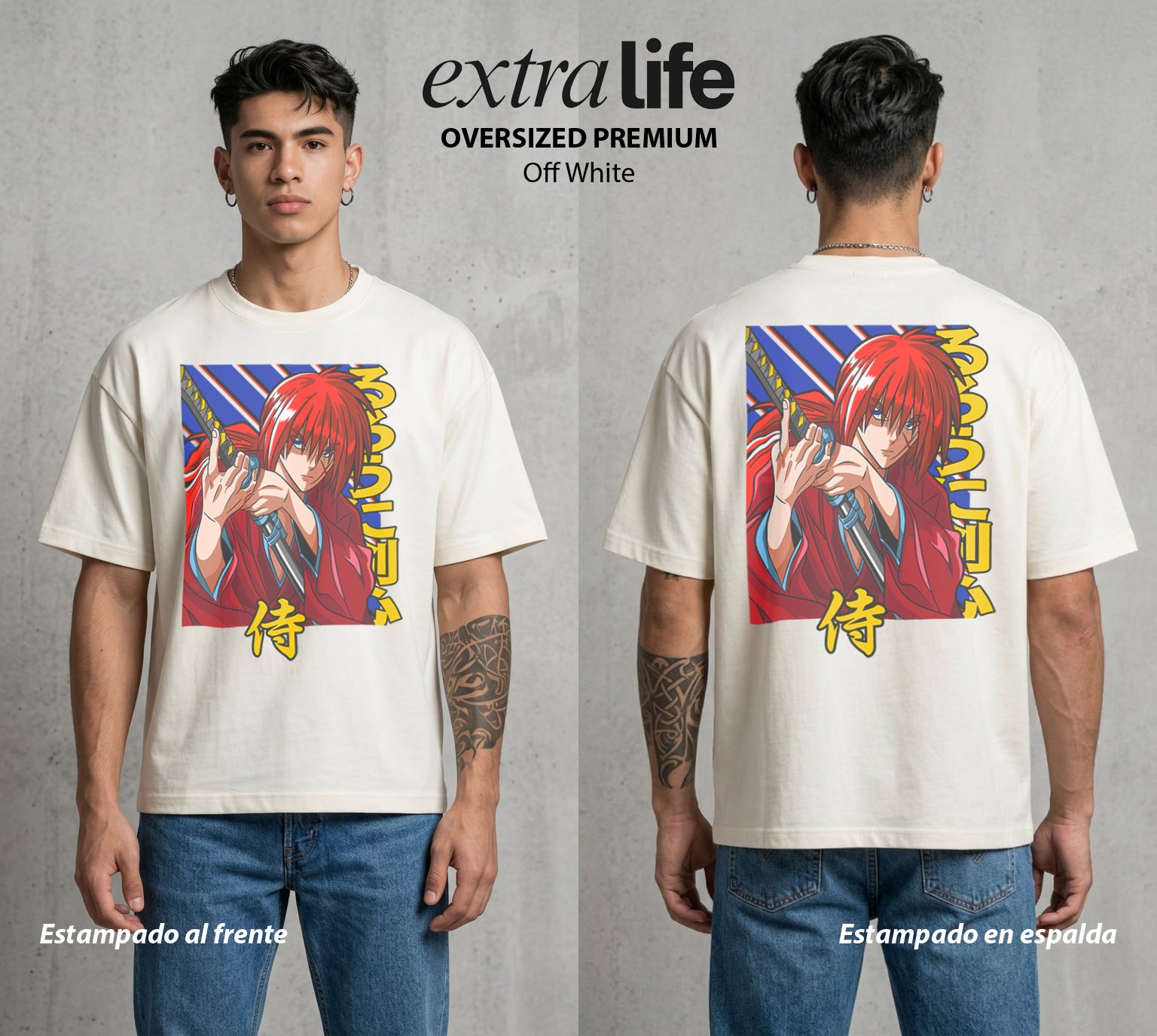 El Espadachin Errante | La Espada del Bien #03713 - Playera Oversized Premium | Off White - Foto en modelo