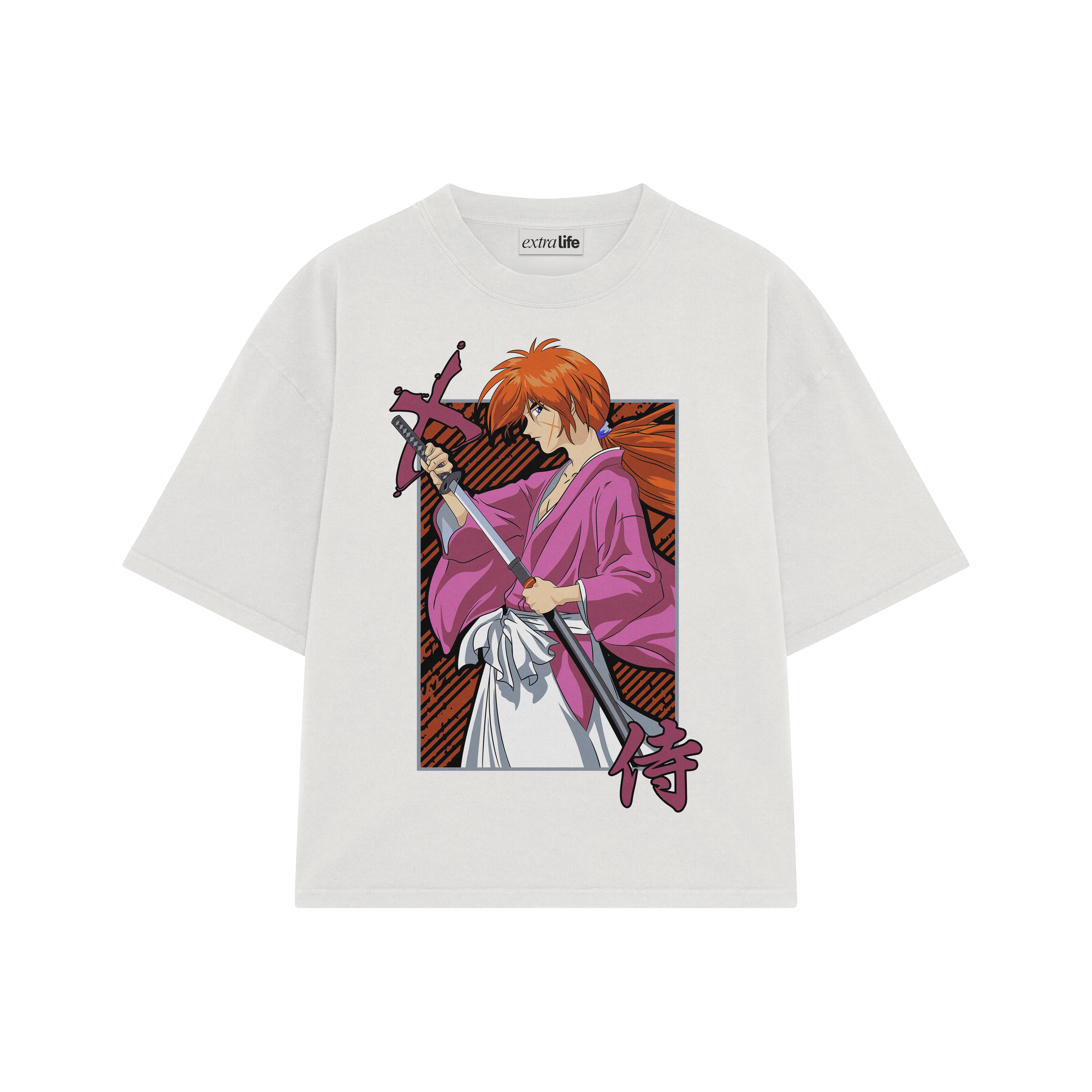 Playera streetwear premium de anime y gaming ExtraLife MX, corte boxy oversized drop shoulder heavyweight en color Deep Black y Off-White, moda urbana mexicana de culto.
