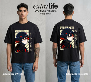 Las Agujas del Destino | El Filo del Destino #03717 - Playera Oversized Premium | Deep Black - Foto en modelo