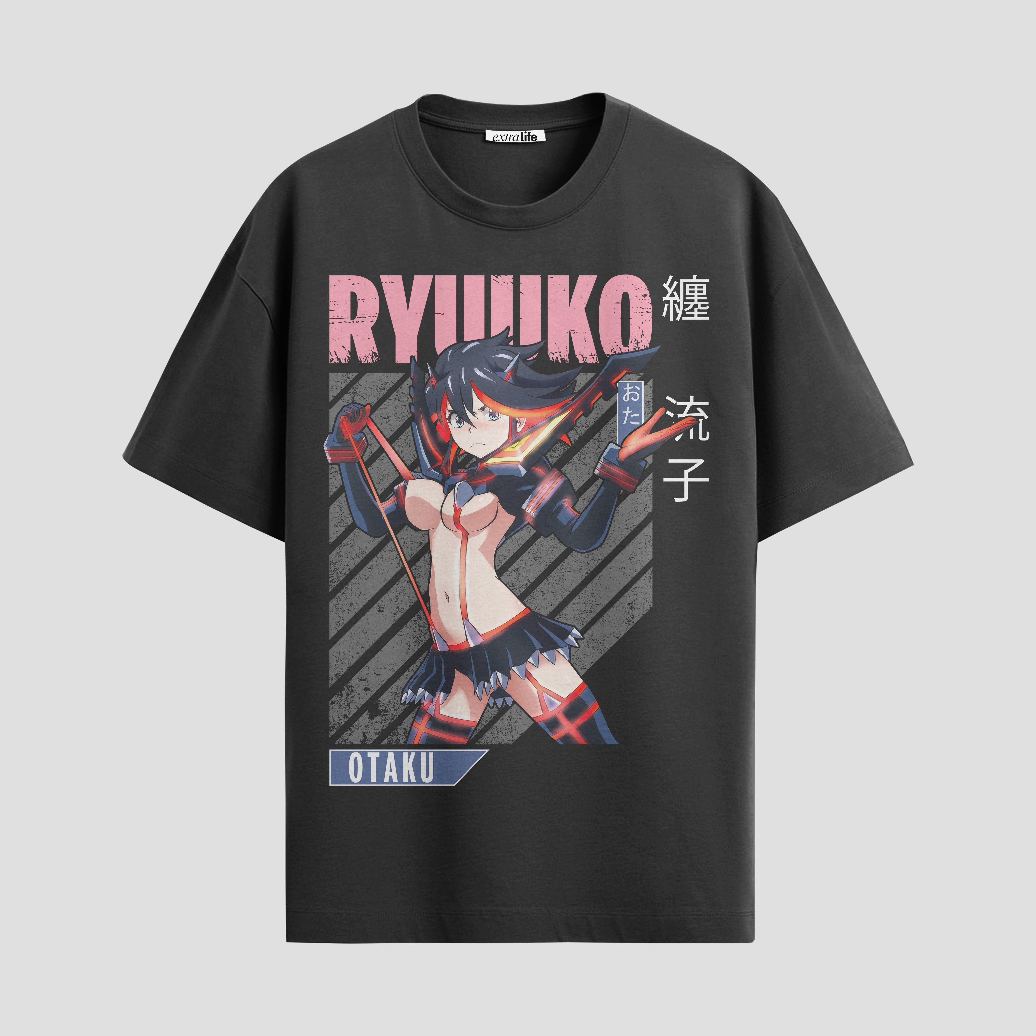 Playera urbana de anime y gaming ExtraLife MX, corte Standard Fit unisex ligero y transpirable en color Deep Black y Pure White, ropa de uso diario para gym y casual.