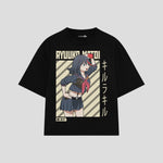 Playera streetwear premium de anime y gaming ExtraLife MX, corte boxy oversized drop shoulder heavyweight en color Deep Black y Off-White, moda urbana mexicana de culto.