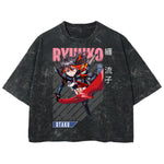 Playera streetwear premium de anime y gaming ExtraLife MX, corte boxy deluxe mineral wash heavyweight en color Acid Wash, moda urbana mexicana de culto.