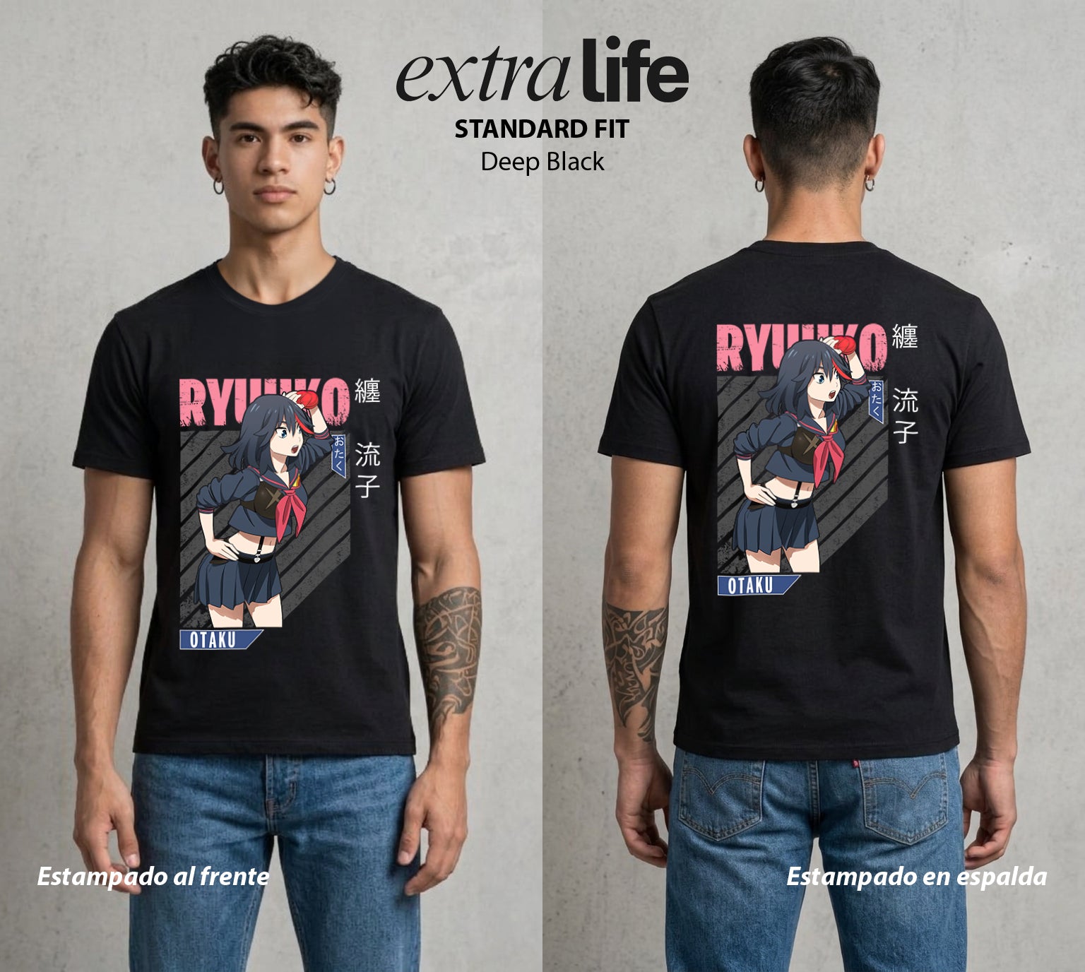 Las Agujas del Destino | La Tijera del Bien #03724 - Playera Standard Fit | Deep Black - Foto en modelo