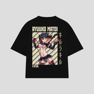Playera streetwear premium de anime y gaming ExtraLife MX, corte boxy oversized drop shoulder heavyweight en color Deep Black y Off-White, moda urbana mexicana de culto.