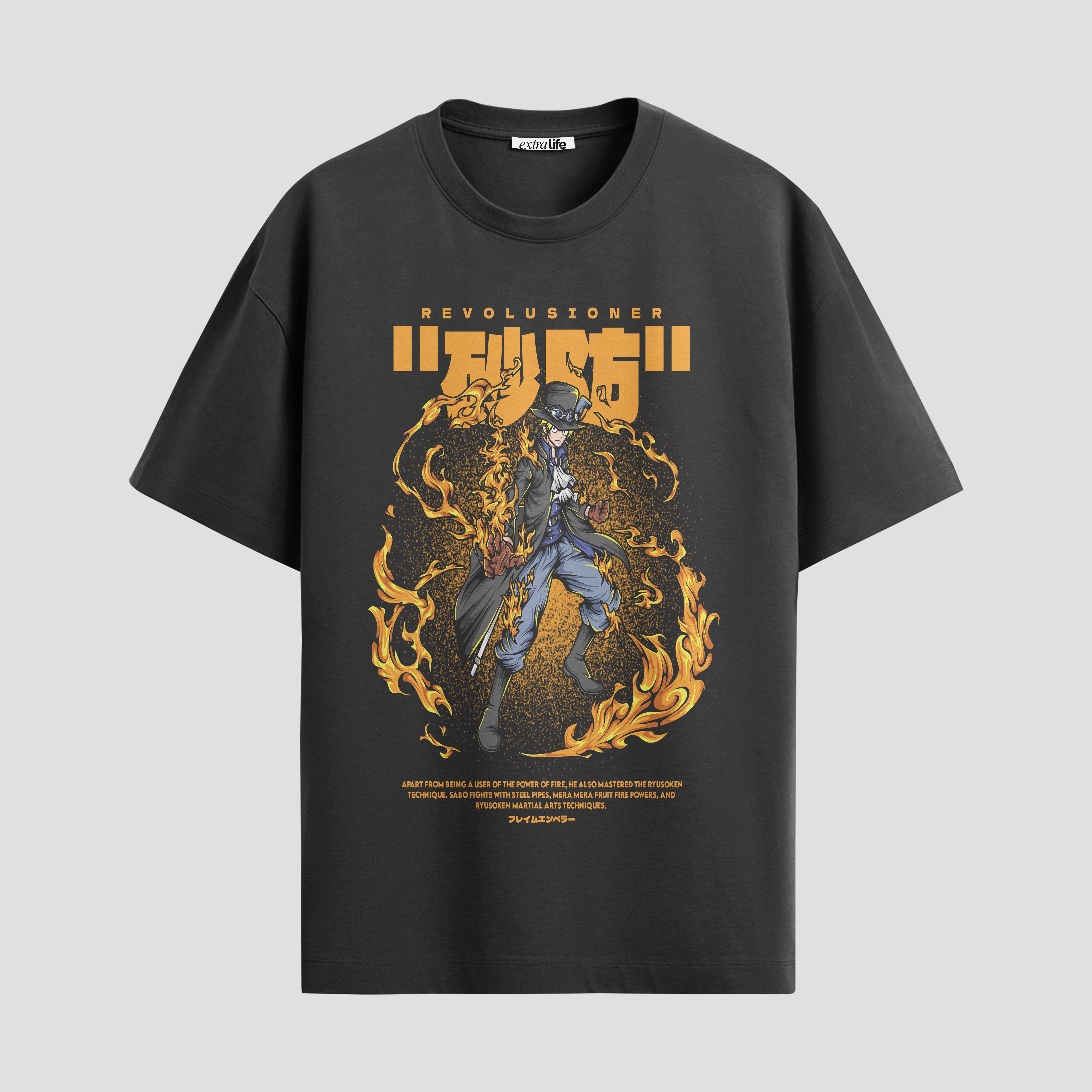Playera urbana de anime y gaming ExtraLife MX, corte Standard Fit unisex ligero y transpirable en color Deep Black y Pure White, ropa de uso diario para gym y casual.