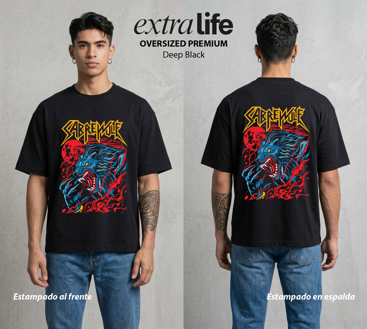 El Combate Instintivo | El Hombre Lobo del Torneo #03729 - Playera Oversized Premium | Deep Black - Foto en modelo