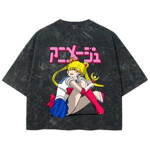 Playera streetwear premium de anime y gaming ExtraLife MX, corte boxy deluxe mineral wash heavyweight en color Acid Wash, moda urbana mexicana de culto.